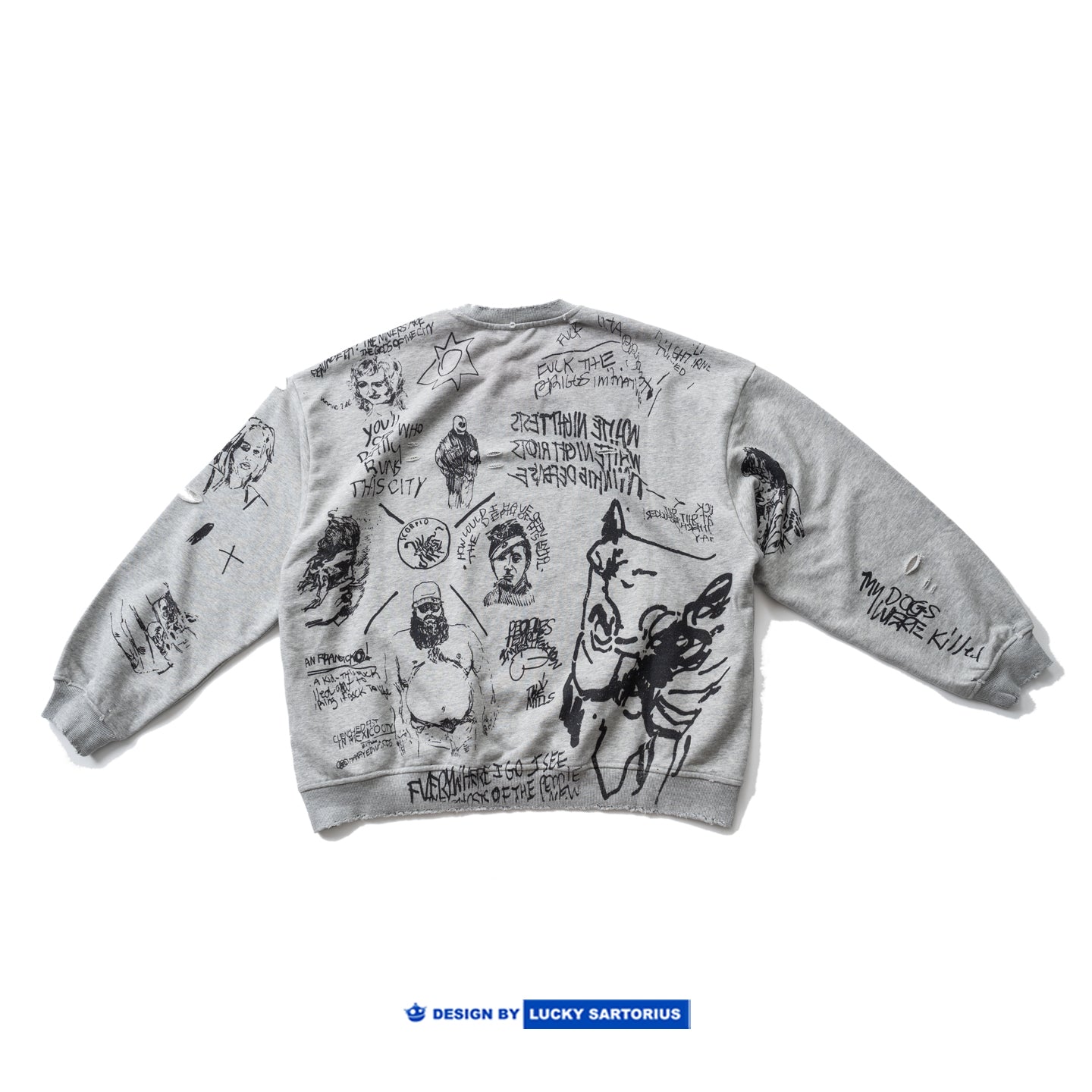 Retro Washed Graffiti Print Crewneck Sweatshirt – Distressed Loose Unisex