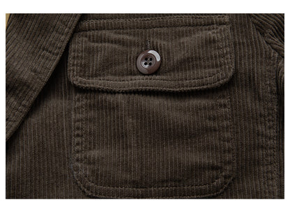 American Retro Amekaji Corduroy Safari Blazer - Casual Suit Jacket (Men)
