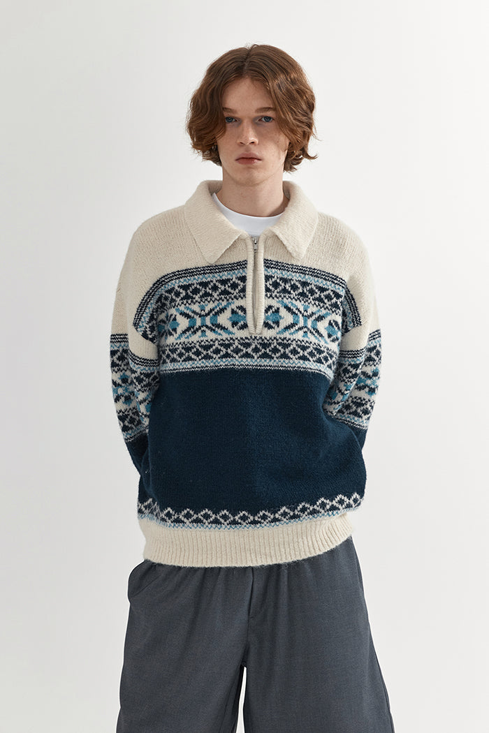 Coke Life Carpem Unisex Retro Fair Isle Sweater Jacket - Autumn Wool Zipper Loose Lazy Style Top