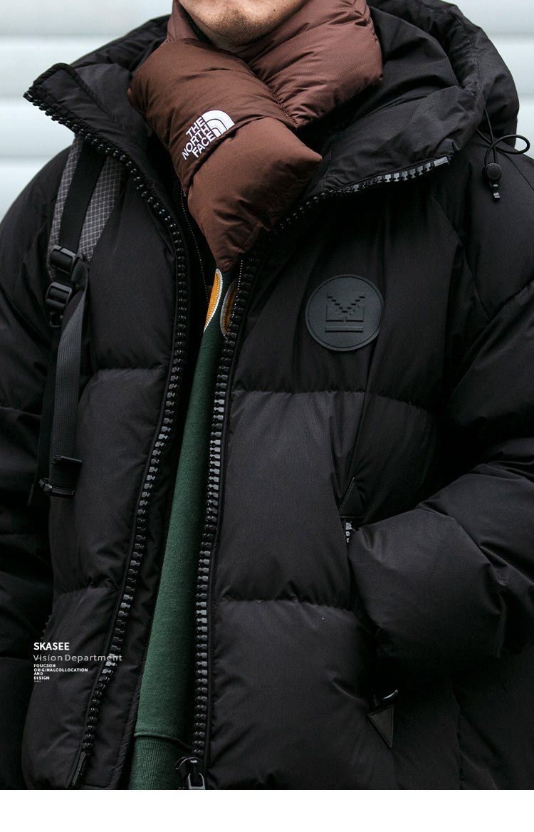 Detachable Fake Two-Piece Wool Collar Puff Feel Down Jacket Men Winter Trendy Loose Thickened Plaid Pattern Coat Trendy