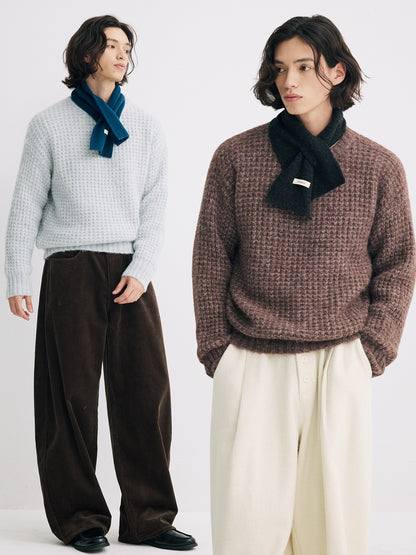 Coke Life Carpem Unisex Winter Sweater - 8% Long Camel Wool Pineapple Check Loose Crew Neck Base Top