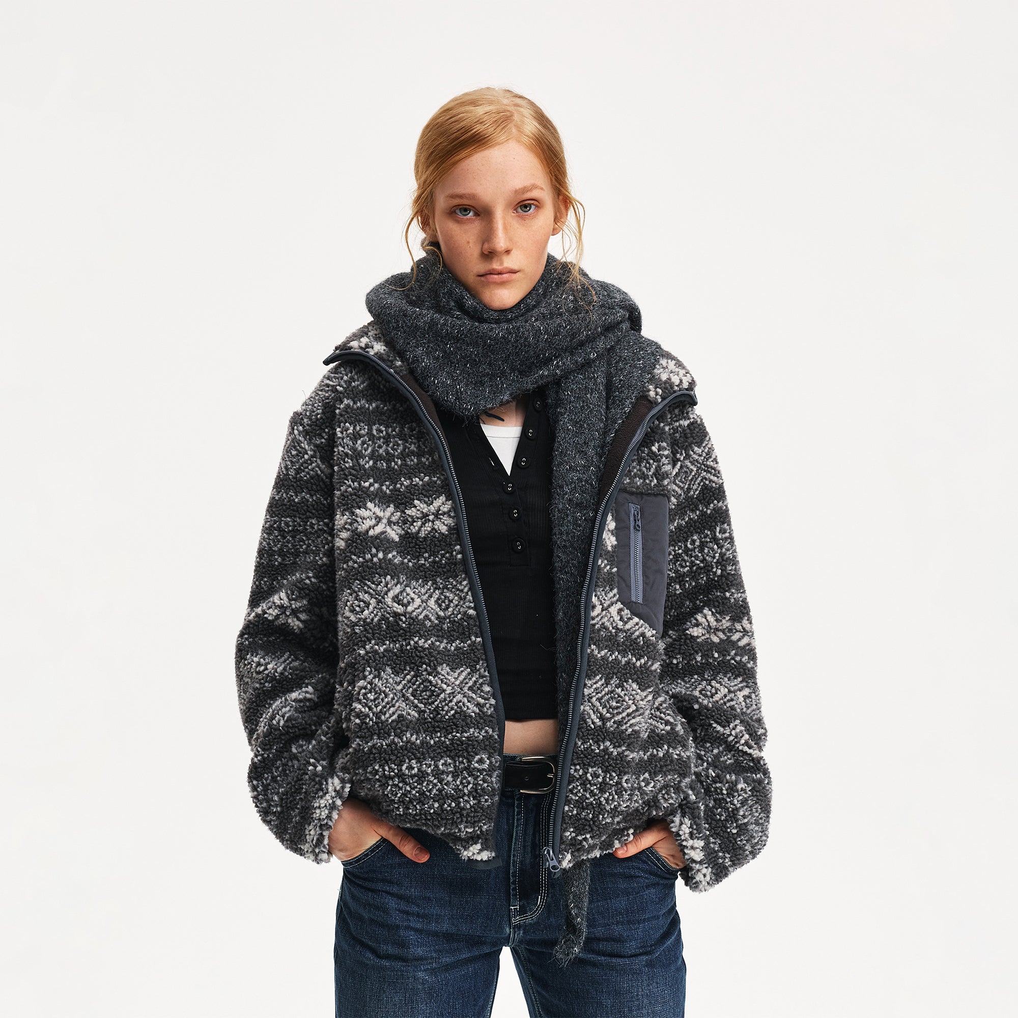 Nordic Fair Isle Lamb-Wool Jacquard Coat – Vintage Pattern Draw-String Loose Fit (Unisex)