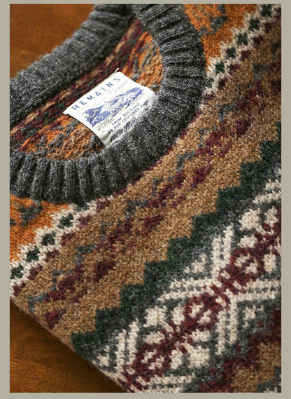 Vintage Floral Fair Isle Shetland Wool Sweater – Unisex Long Sleeve