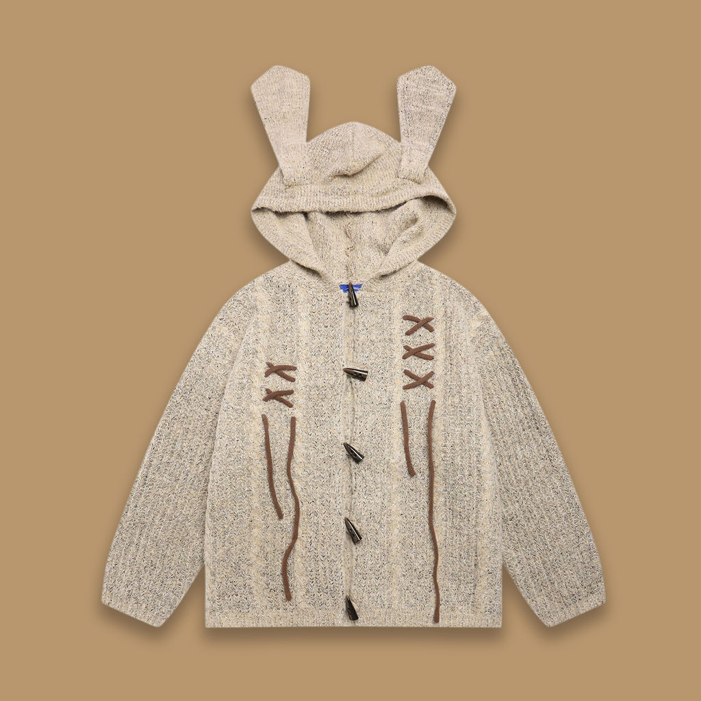 Retro Rabbit-Ear Braided Hooded Sweater – Woodoo National-Trend Unisex Knit