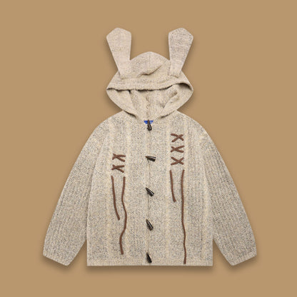 Retro Rabbit-Ear Braided Hooded Sweater – Woodoo National-Trend Unisex Knit