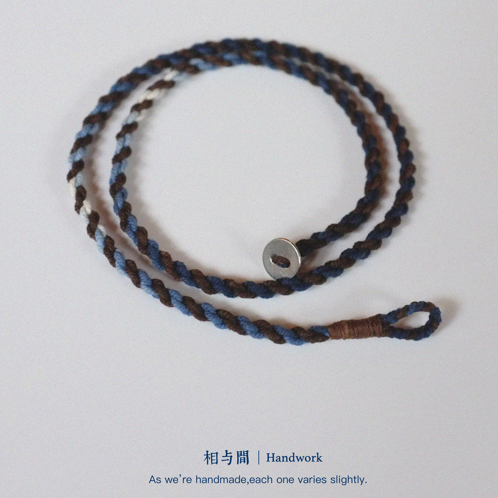 Original Four-Strand Weaving Blue Dye + Persimmon Dye Bracelet Cotton Linen Niche Couple Retro Multi-Hoop Bracelet