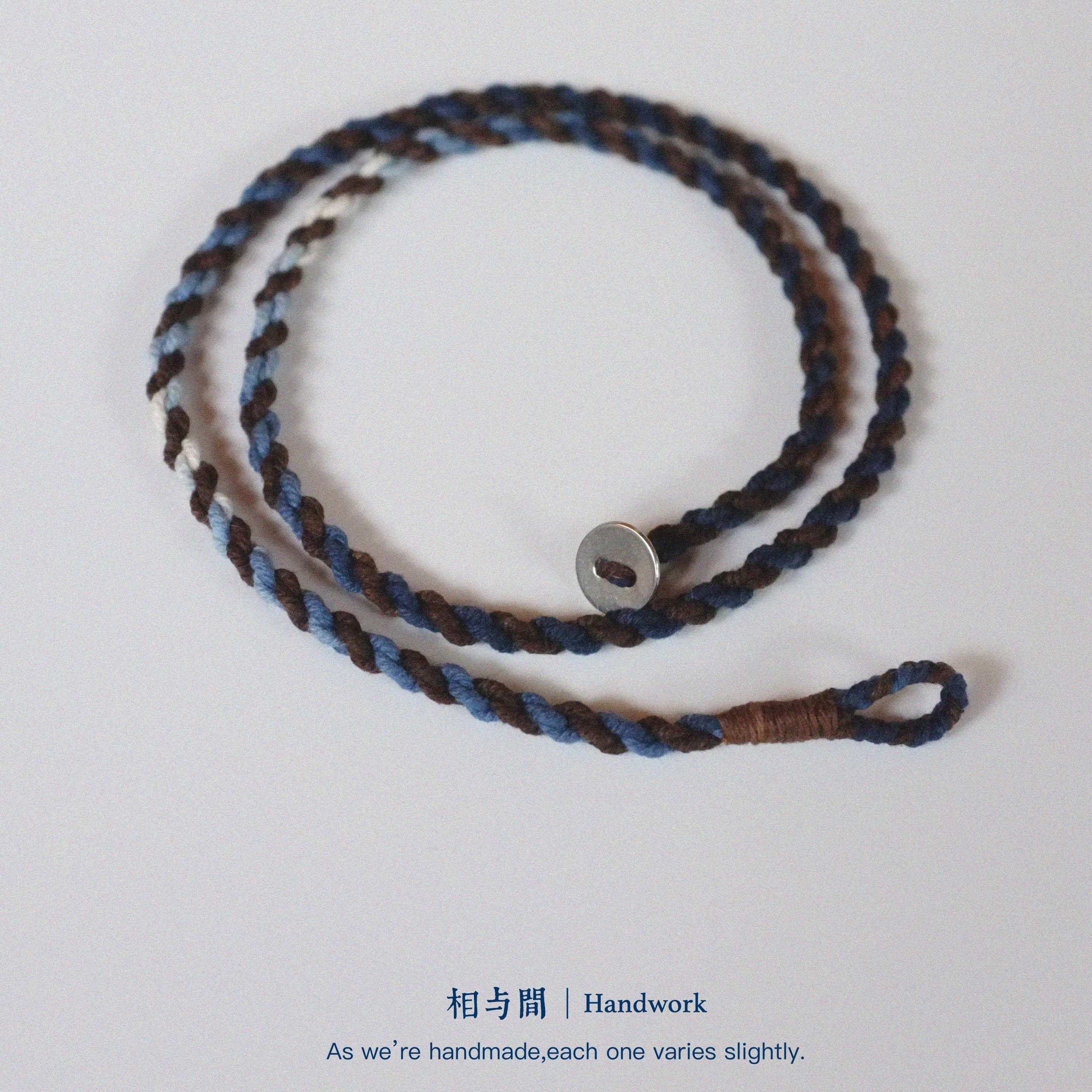 Original Four-Strand Weaving Blue Dye + Persimmon Dye Bracelet Cotton Linen Niche Couple Retro Multi-Hoop Bracelet