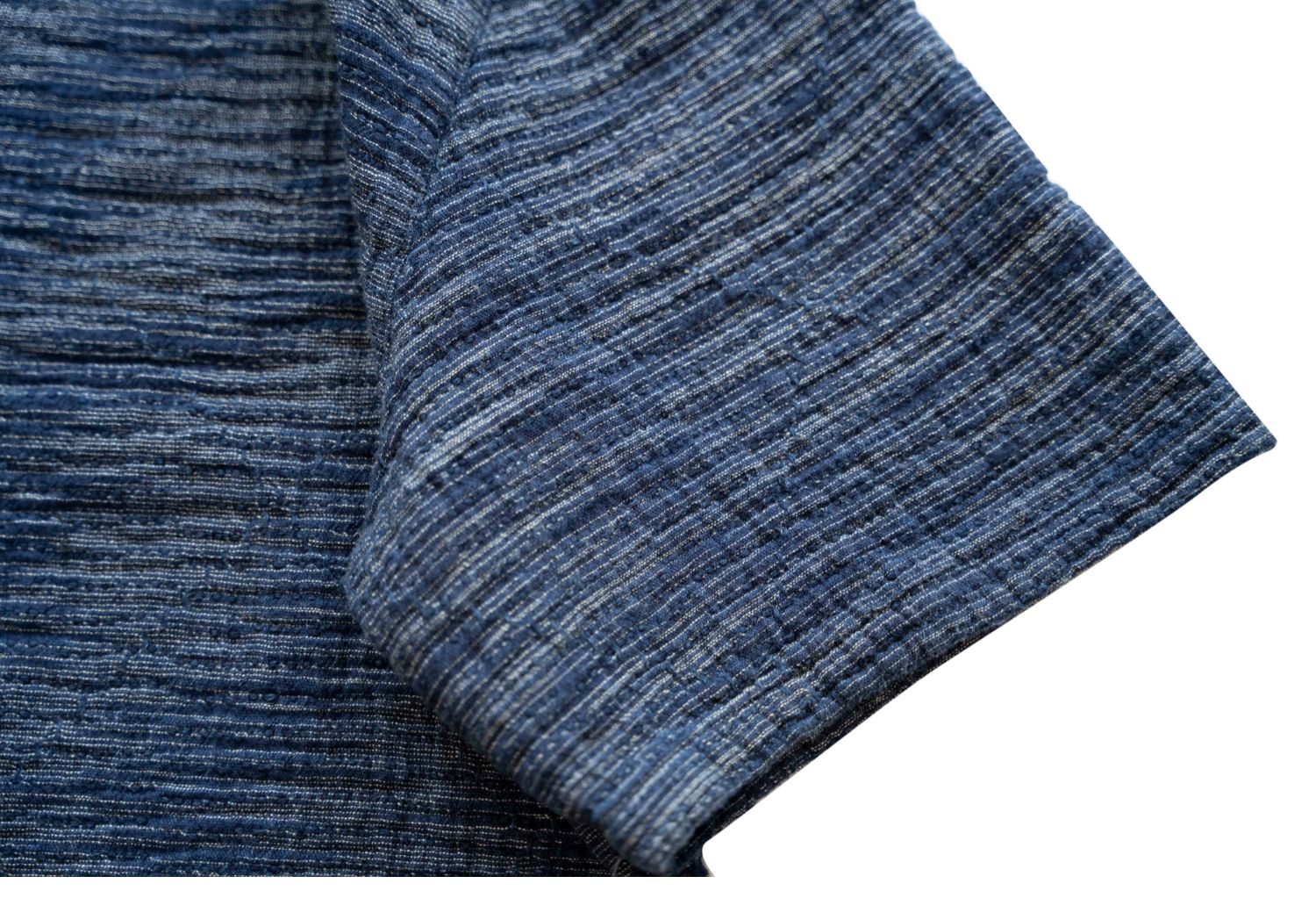 Original Japanese Retro Blue Dyed Sashiko & Kasuri Loose Fit Crew Neck Short Sleeve T-Shirt