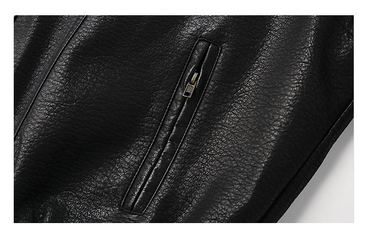 Men's American Retro Leather Jacket - Lychee Grain Stand Collar Motorcycle Coat