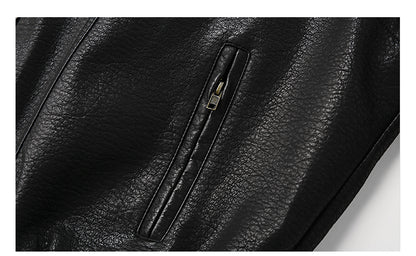 Men's American Retro Leather Jacket - Lychee Grain Stand Collar Motorcycle Coat