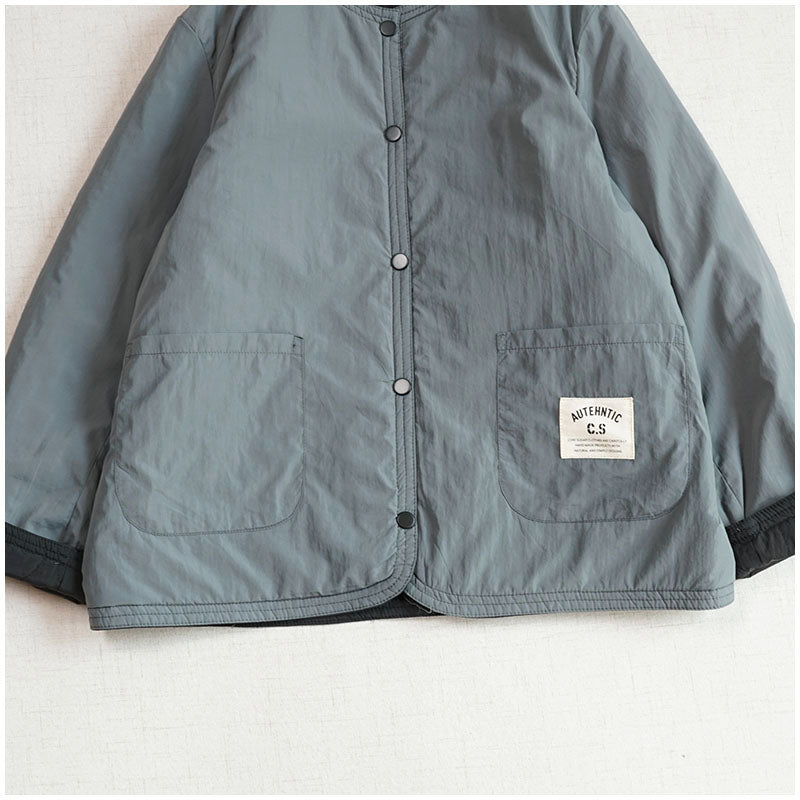 Reversible Quilted Cotton Jacket – Lightweight Loose Fit with Round Neck for Spring/Autumn