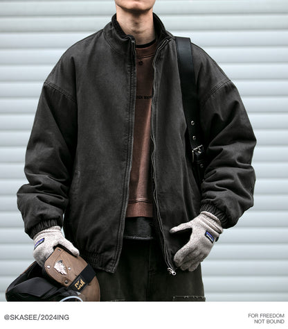 Men's Japanese Retro Lamb Wool Jacket - Thickened Stand Collar Couple Cotton Coat