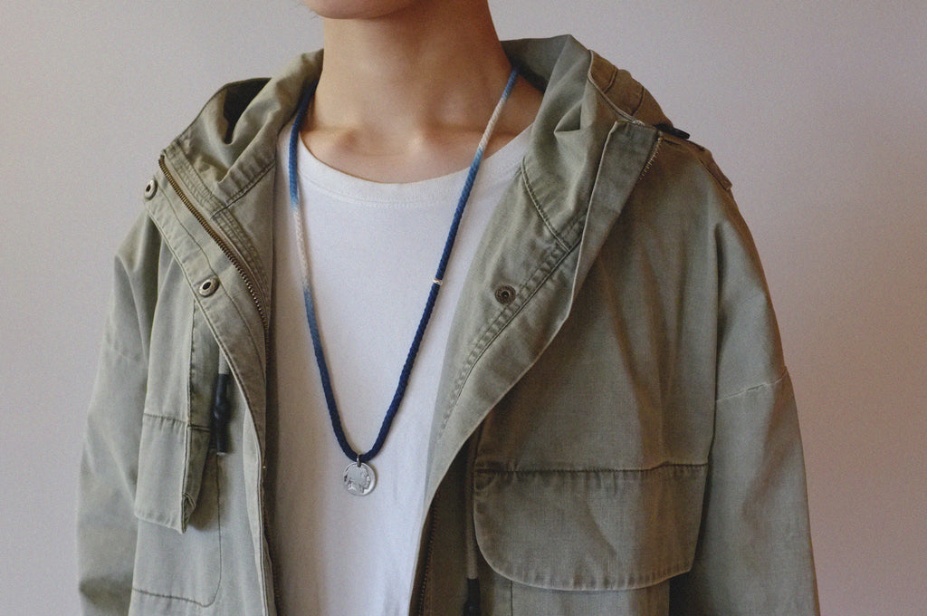 Original Indigo Dyed Indian Coin Woven Silver Bead Necklace Anchor Indigo Hand Rope