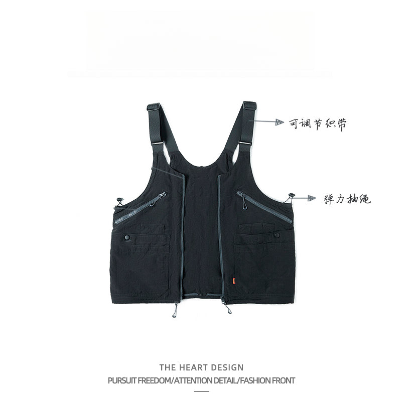 Unisex American Retro Multi-Pocket Vest – Functional Workwear with Convertible Backpack Design