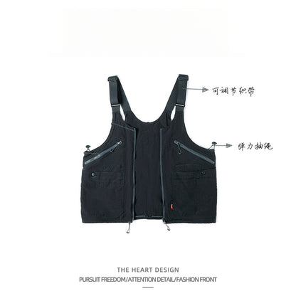 Unisex American Retro Multi-Pocket Vest – Functional Workwear with Convertible Backpack Design