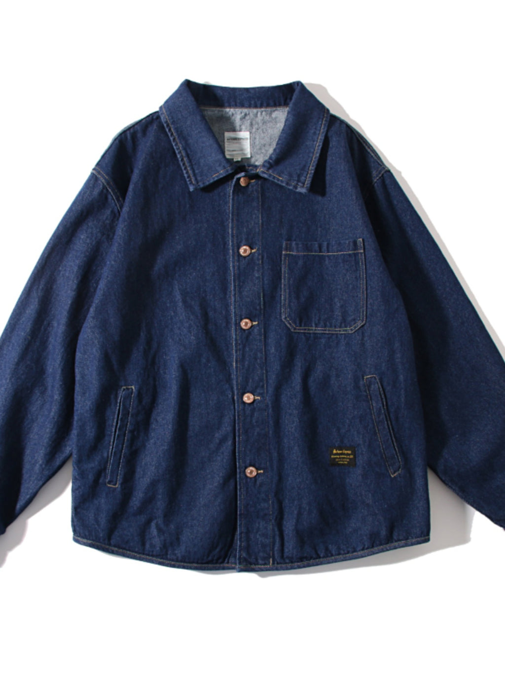 Japanese Retro Workwear Denim Shirt – Loose Turn-Down Collar for Spring/Autumn