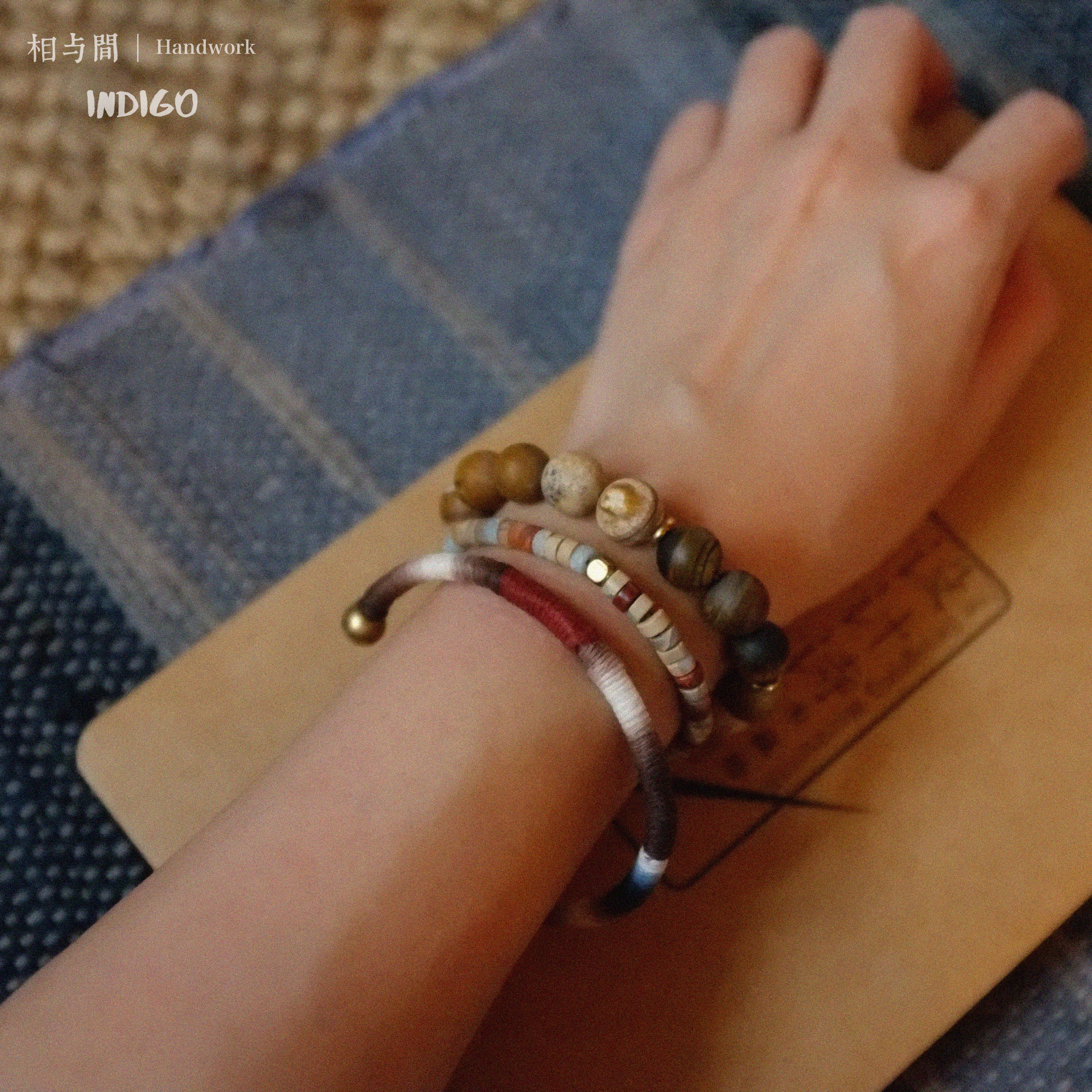 Original Blue Dyed Persimmon Bracelet Plant Dyed Tie-Dye Couple Niche Intangible Cultural Heritage Retro Brass Bracelet