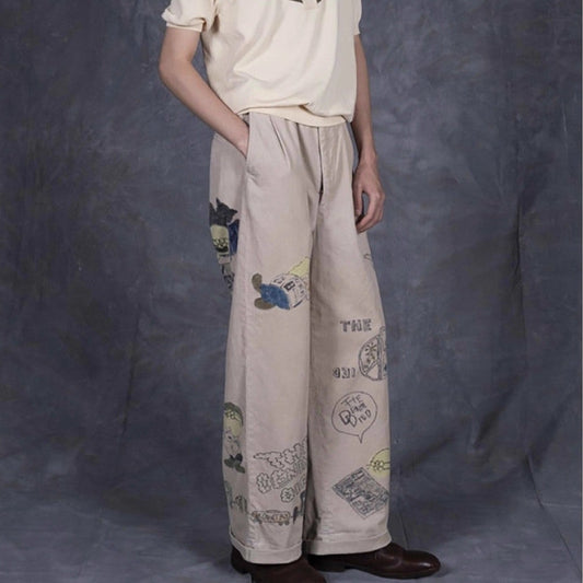 KAPITAL-Style Corduroy Pants - Japanese Retro Washed Vintage Print (25AW)