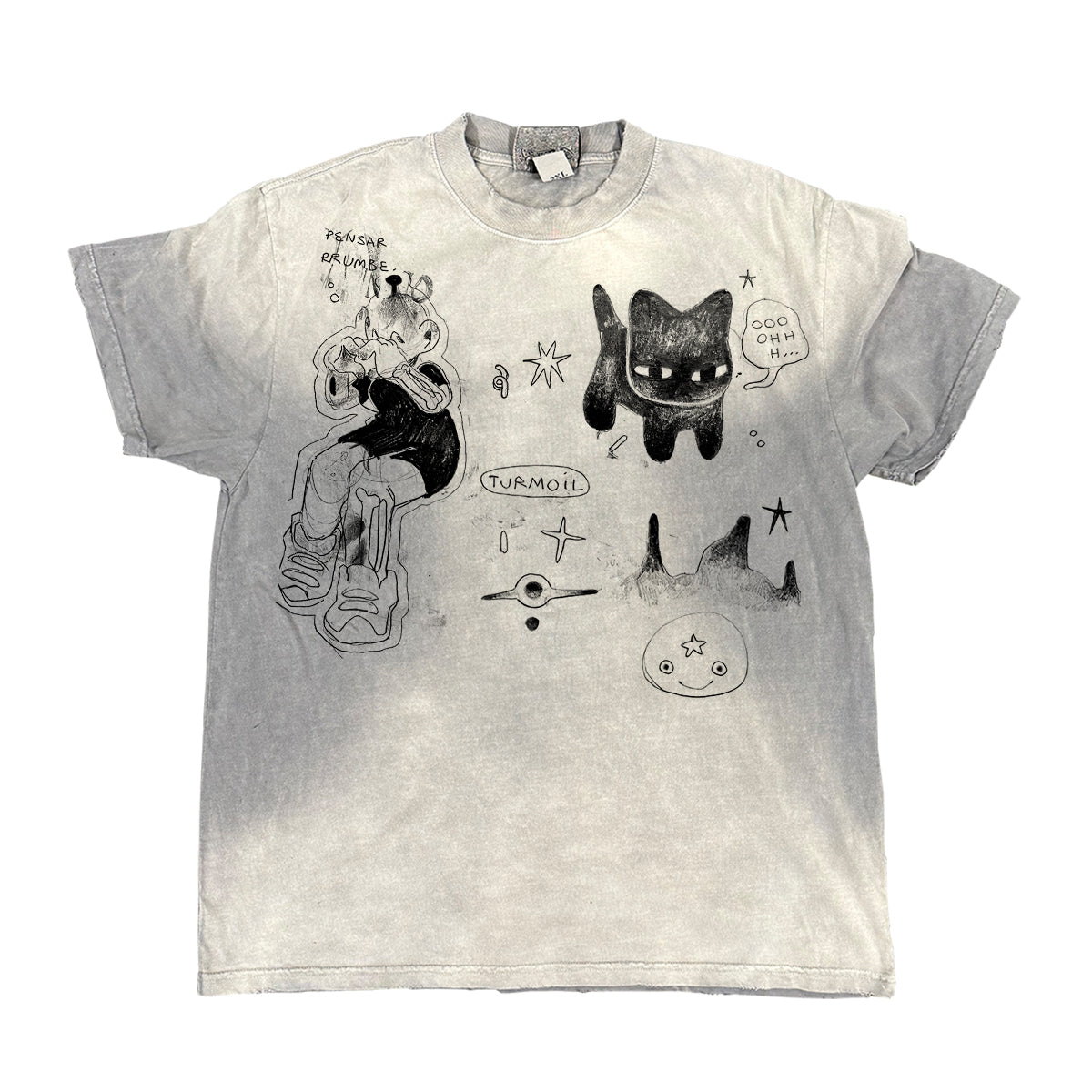 Graffiti Spray Paint Niche Rare Rebellious Kitten Tie-Dye Short Sleeve Unisex Student T-Shirt