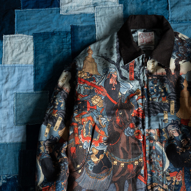 Three Kingdoms Guan Yu Print Cotton Jacket - Custom Fabric Winter Coat (Unisex)