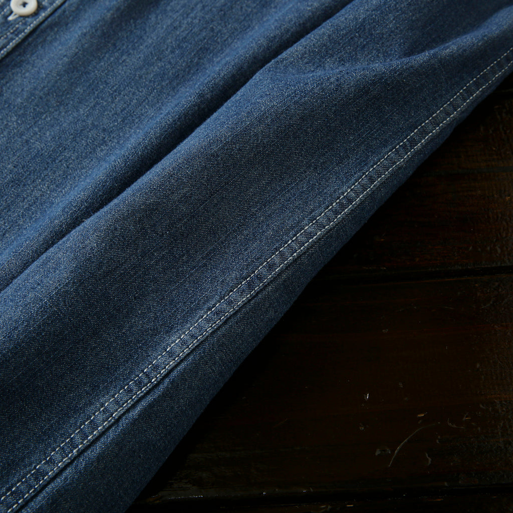 Pure Cotton Enzyme Wash! Export Surplus Men's Summer Turn-down Collar Denim Short Sleeve Shirt Top