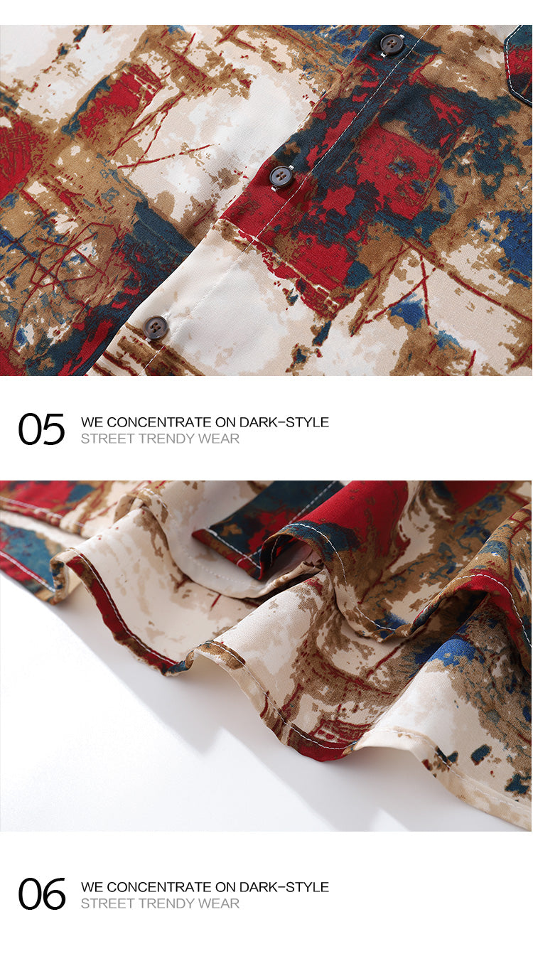 Trendy Street Irregular Oil Painting Full Print Long Sleeve Shirt for Men Autumn Niche Casual Shirt Jacket