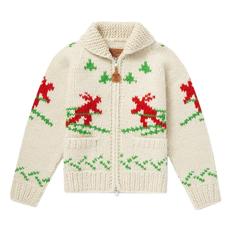 Handmade Wool Zipper Knit Sweater Coat