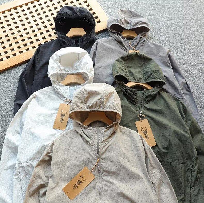 American Style Summer Hooded Sun Protection Jacket Versatile Breathable Unisex Lightweight Trendy Coat with a Sense of Design