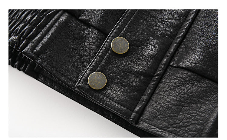 American Retro Lychee Grain Leather Jacket for Men, Spring and Autumn New Style, Cool Motorcycle Jacket, Short Workwear Stand Collar Jacket, Trendy