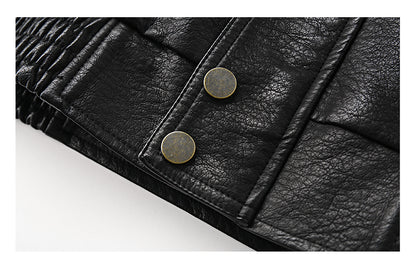 Men's American Retro Leather Jacket - Lychee Grain Stand Collar Motorcycle Coat