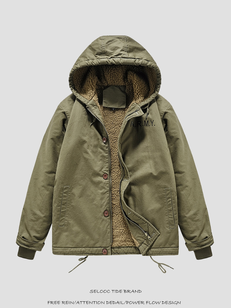 Men's Navy N1 Deck Jacket - American Workwear Lamb Wool Hooded Coat