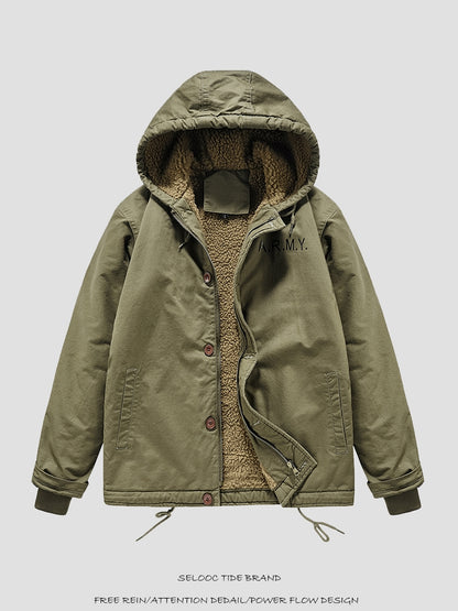 Men's Navy N1 Deck Jacket - American Workwear Lamb Wool Hooded Coat