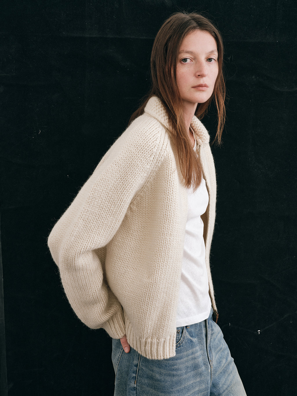 Shyshy Hand-Playing Knitting Needle-Sense Loom Retro Peter Pan Collar Four-Color 100% Wool Thick Stick Sweater Cardigan