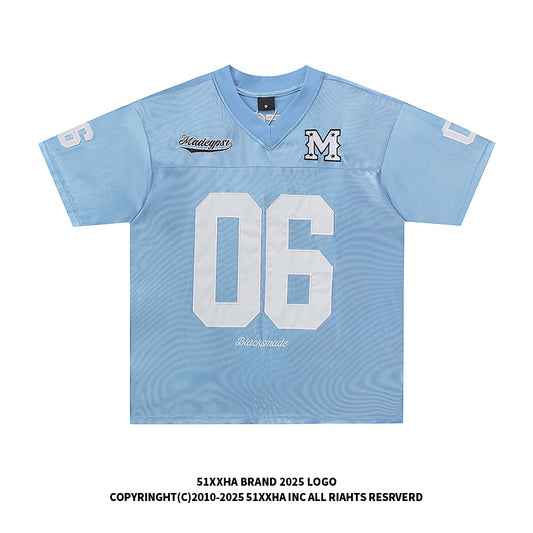 51 Hip-Hop American Retro Football Jersey V-Neck Sports Short Sleeve T-Shirt Unisex Satin Cool Loose Football Top