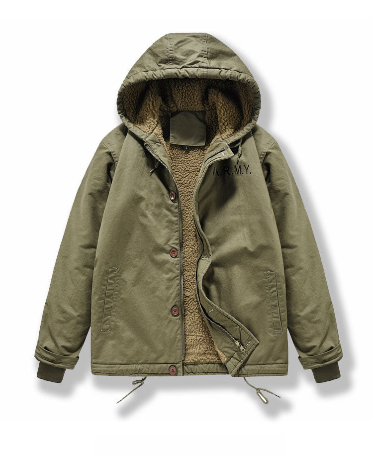 Men's Navy N1 Deck Jacket - American Workwear Lamb Wool Hooded Coat