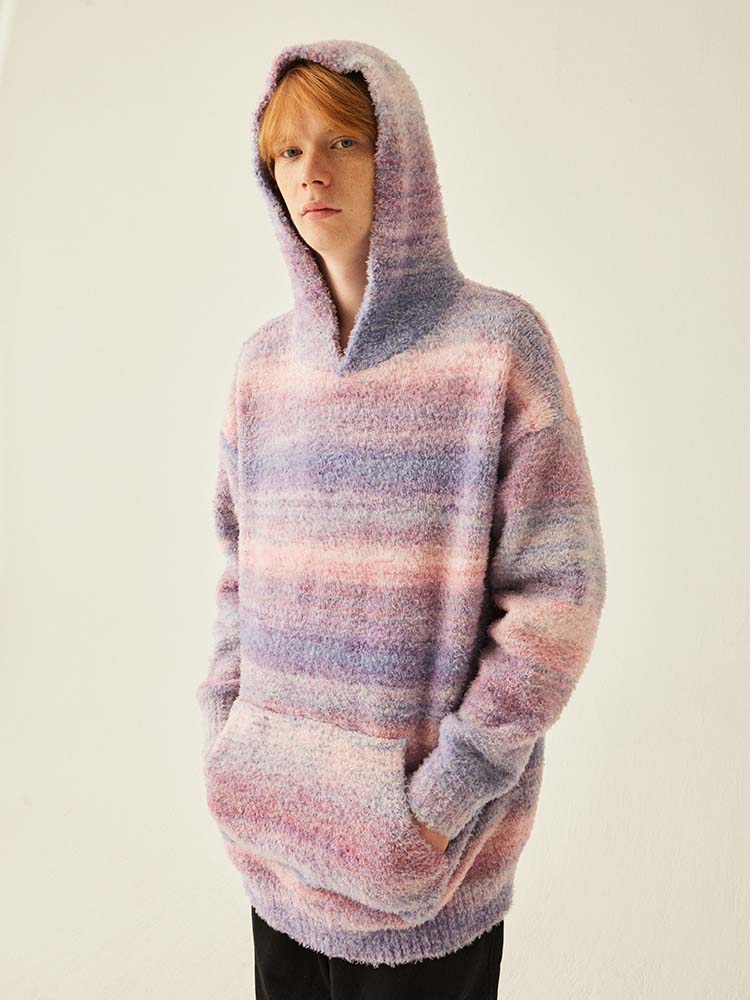 MEDRIA Retro Colorful Hoodie Knitwear for Men and Women Autumn Winter National Trend Loose Lazy Style Warm Sweatshirt Couple Outfit