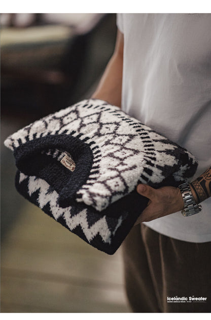 Madden Workwear Retro Icelandic Fair Isle Wool Sweater – Crew Neck, Autumn Weight (Men)