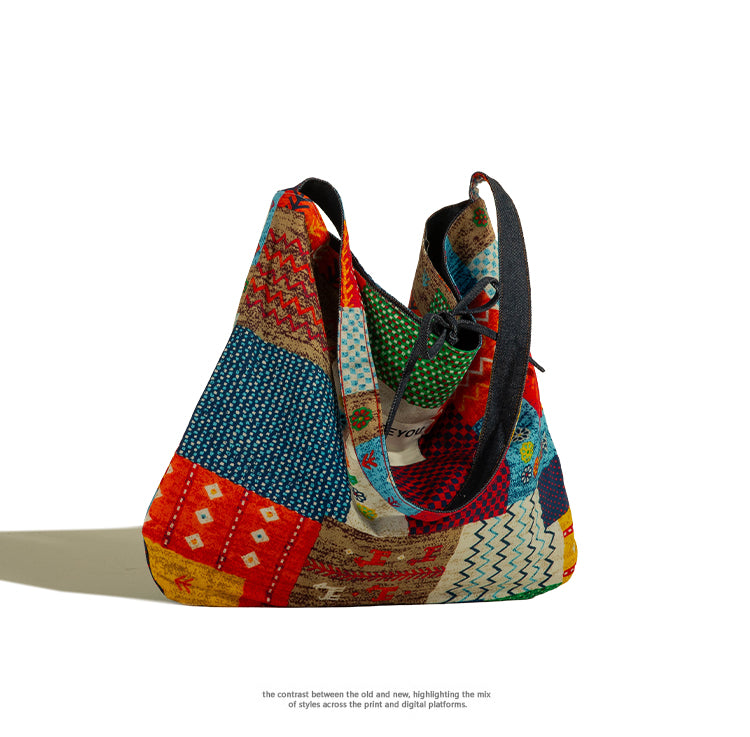 Large Capacity Tote Bag for Women 2025 New Fashion Retro Color Block Versatile Casual Commuter Shoulder Bag