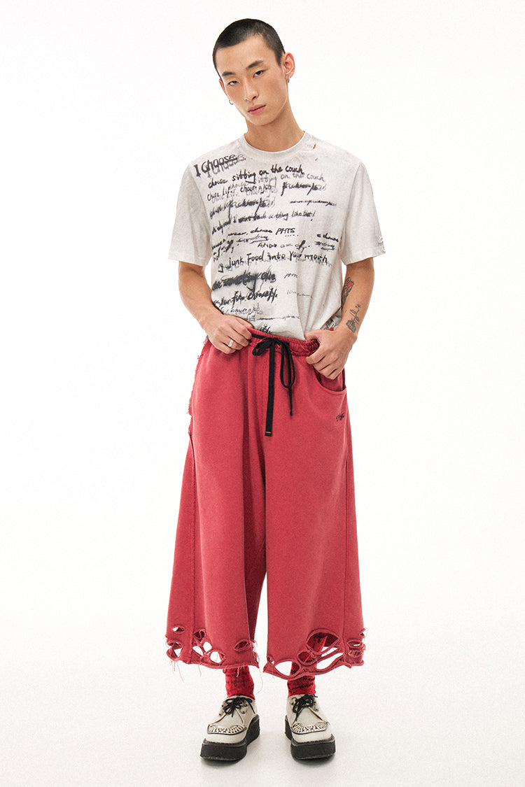 Handwritten Print Soft Skin-friendly Distressed Loose Short Sleeve T-shirt