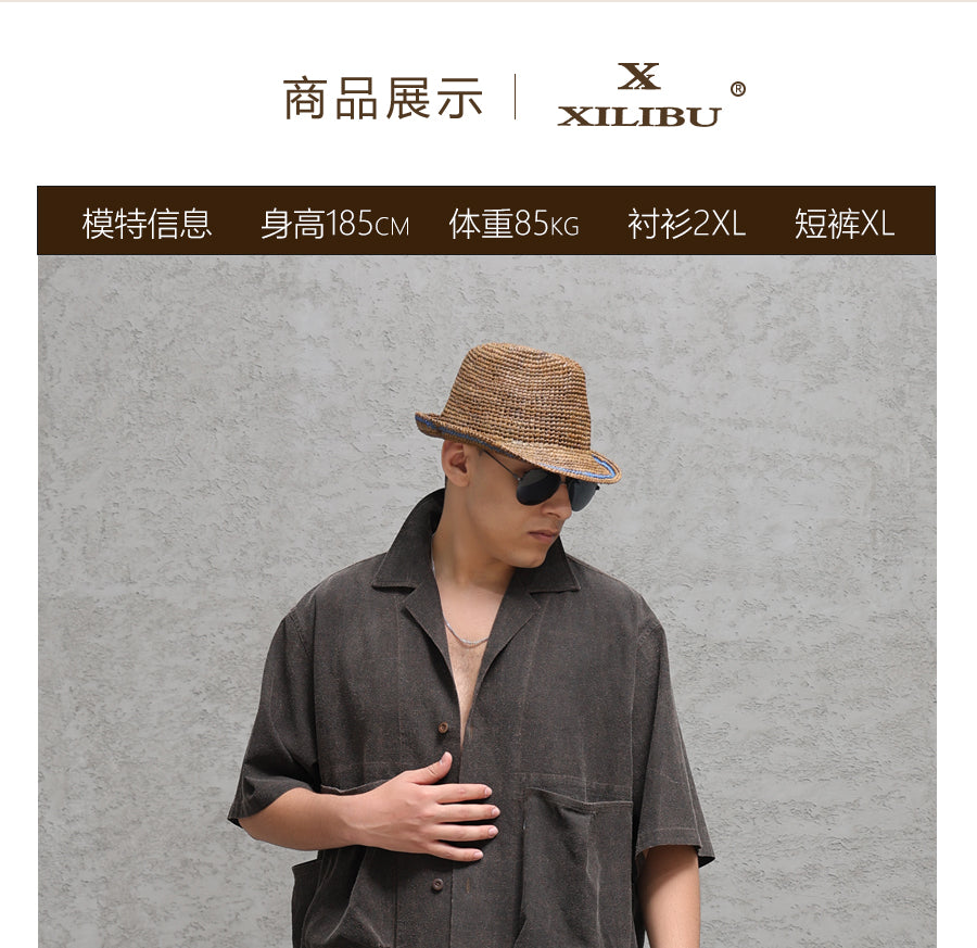 Wild Silk Cuban Collar Half Sleeve Shirt Men's Dye Yam Dyed Tussah Silk Aloha Retro Short Sleeve Shirt Summer