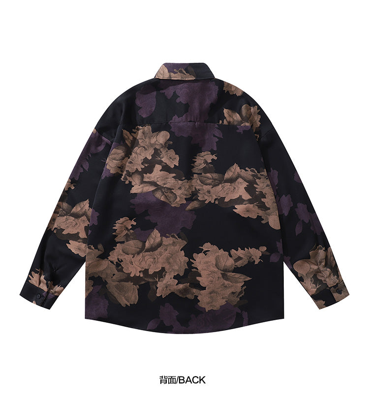 Thai Hawaiian Floral Full Print Long Sleeve Shirt for Men Autumn Trendy Casual Baroque Shirt