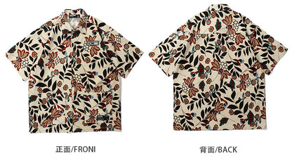 Summer Retro Trendy Floral Short Sleeve Shirt for Men Hawaiian Cotton Linen Beach Couple Outfit Floral Shirt Hong Kong Style