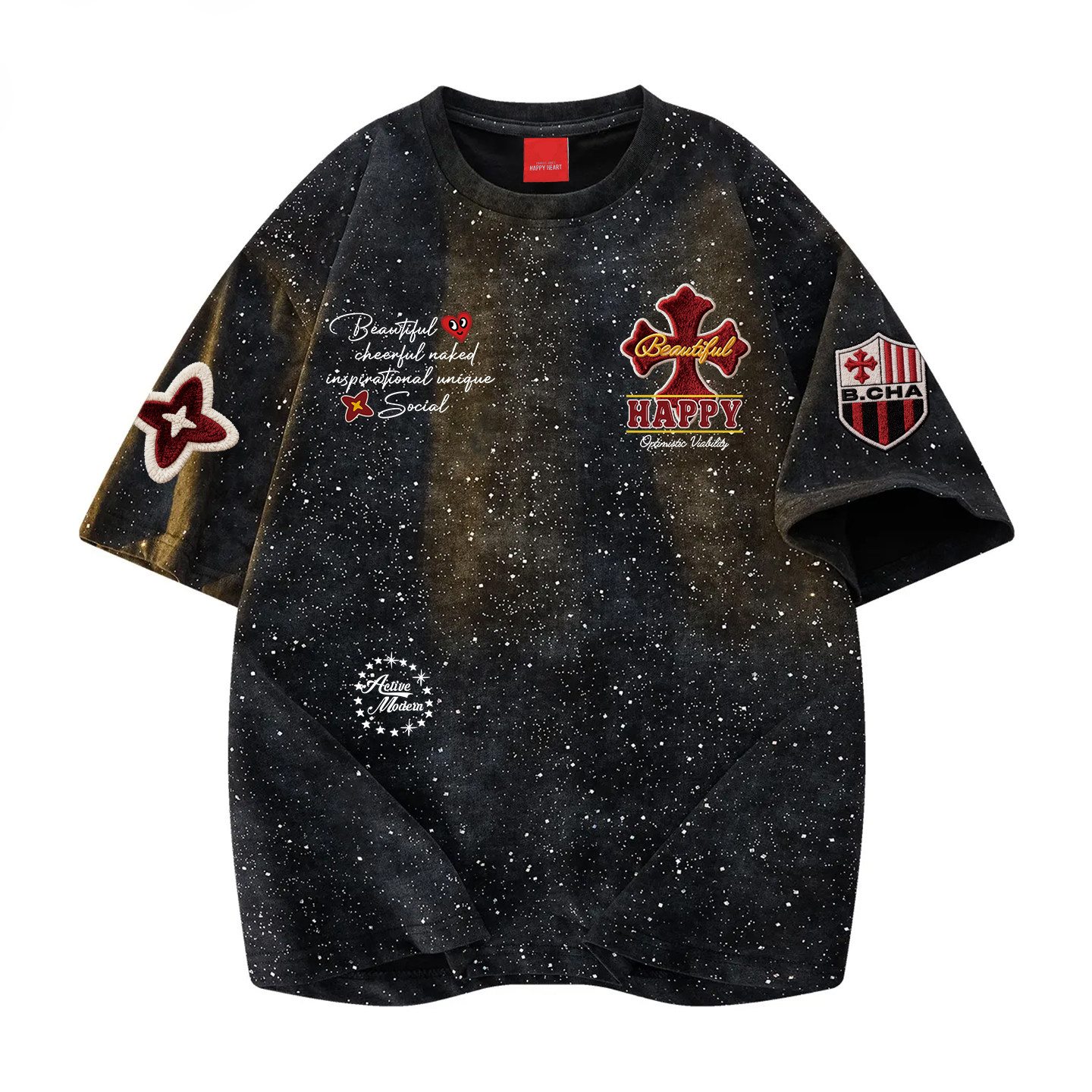 Tie-Dye Starry Cotton Crewneck T-Shirt – Loose Unisex Summer Tee