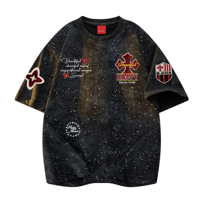 Tie-Dye Starry Cotton Crewneck T-Shirt – Loose Unisex Summer Tee