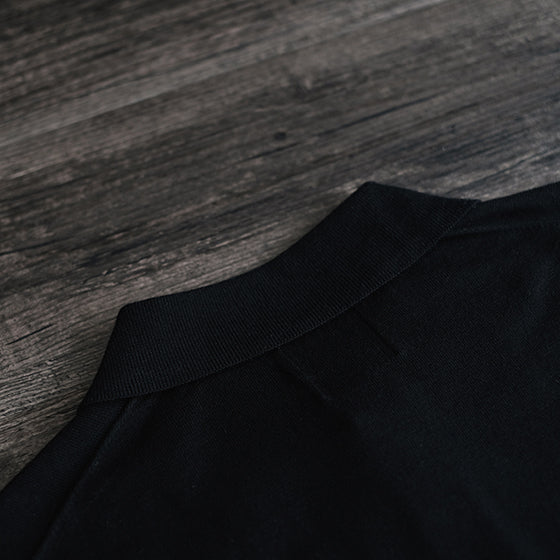 Classic British Retro Pure Black Turn-down Collar Polo Shirt High-woven Long-staple Cotton