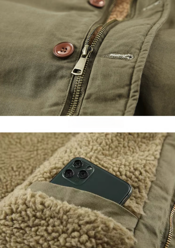 Men's Navy N1 Deck Jacket - American Workwear Lamb Wool Hooded Coat