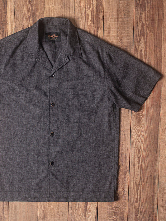 Cuban Collar Short Sleeve Shirt Vintage Loose Hawaiian Shirt Linen Blend Black Gray