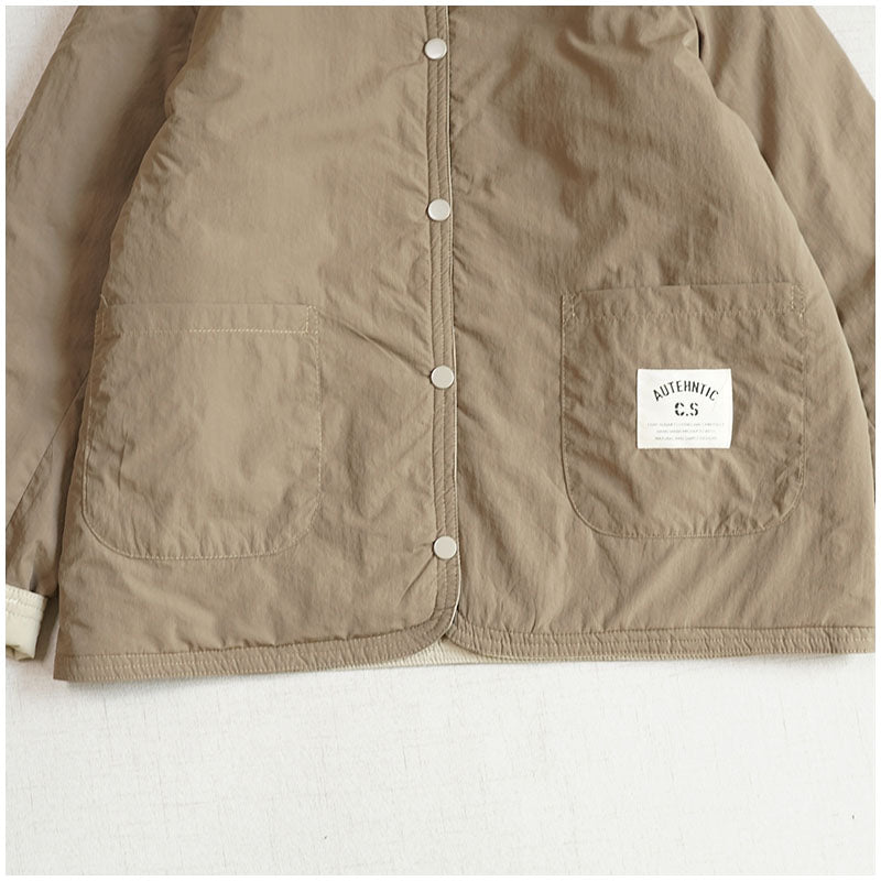 Reversible Quilted Cotton Jacket – Lightweight Loose Fit with Round Neck for Spring/Autumn