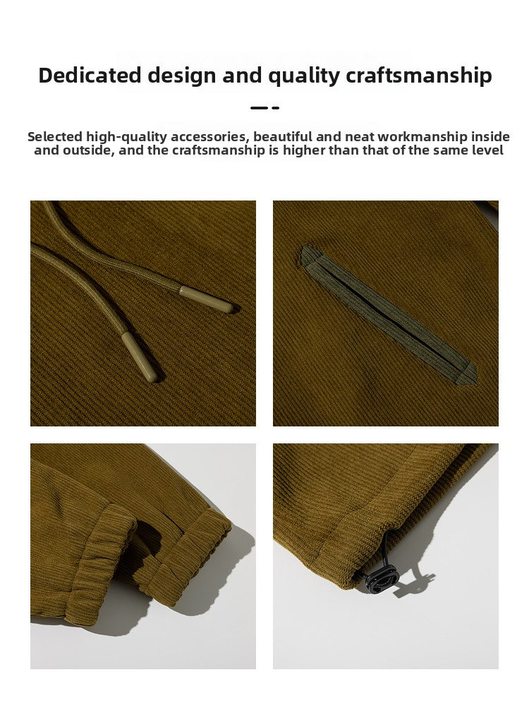 Lazy Day Corduroy Color-Block Hoodie – Retro American Loose Casual Top