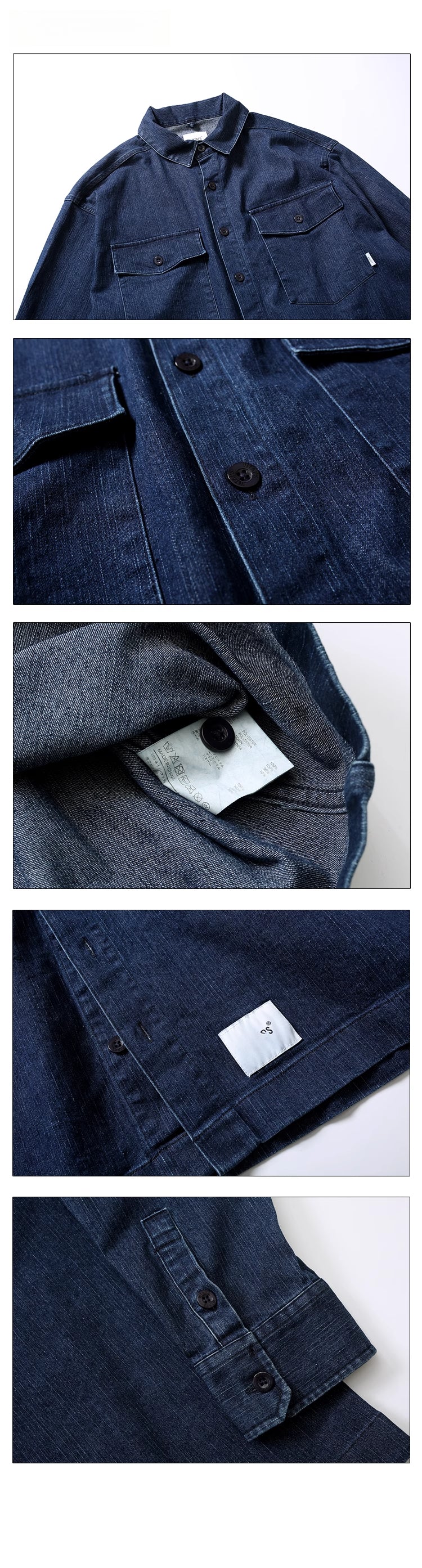 Japanese Style Retro Casual Loose Denim Shirt Unisex Solid Color Jacket